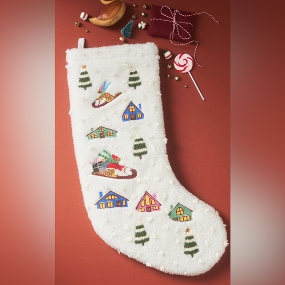 Anthropologie Whitney Embroidered Beaded Christmas Holiday Chalet Stocking New - Picture 1 of 7